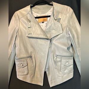 Emu brand taupe ladies leather bomber jacket size small zipper front